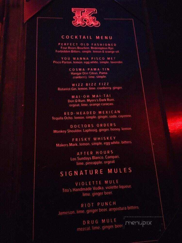 Kitsch Bar - Costa Mesa, CA menu_pic