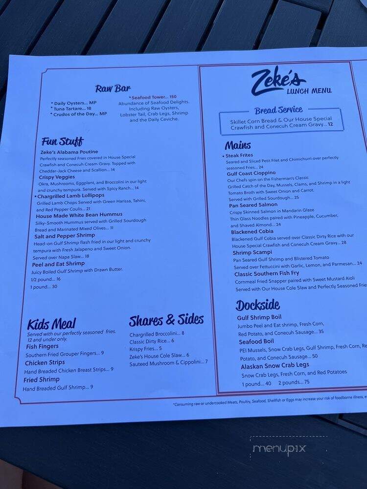 Zeke's Restaurant - Orange Beach, AL menu_pic