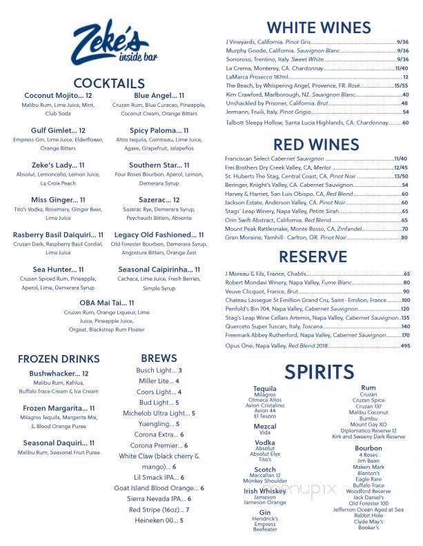 Zeke's Restaurant - Orange Beach, AL menu_pic