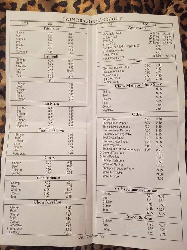 Twin Dragon Carry Out - Washington, DC menu_pic