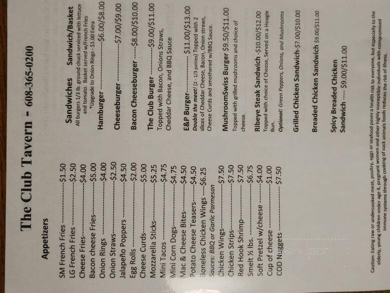 Club - Beloit, WI menu_pic