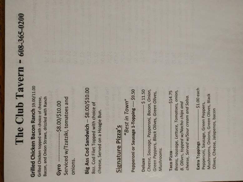 Club - Beloit, WI menu_pic