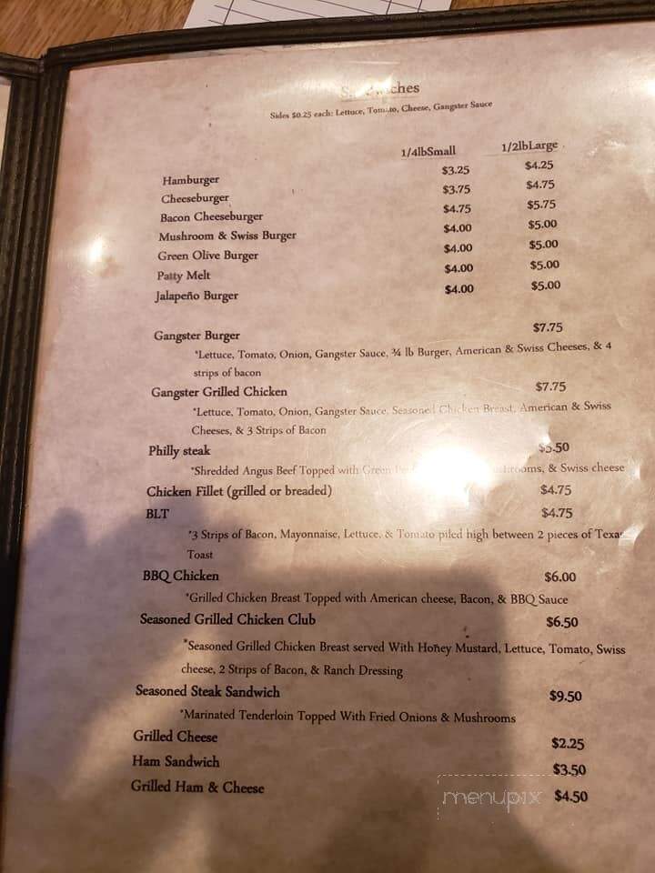 Gangsters Bar & Grill - Hazel Green, WI menu_pic