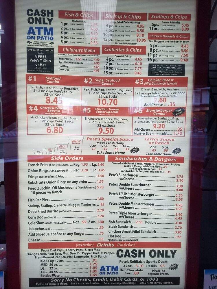 Pete's fish and chips menu online