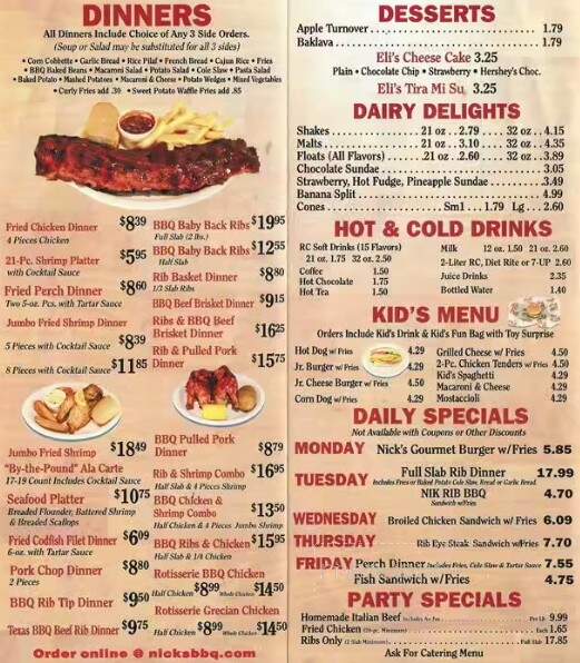 Nick's Barbecue Of Palos - Palos Heights, IL menu_pic