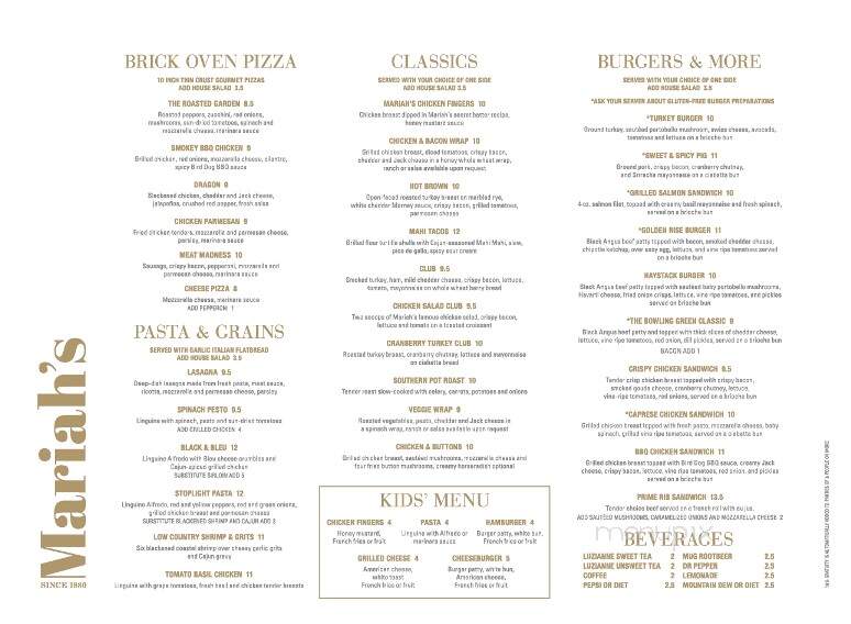 Mariah's - Bowling Green, KY menu_pic