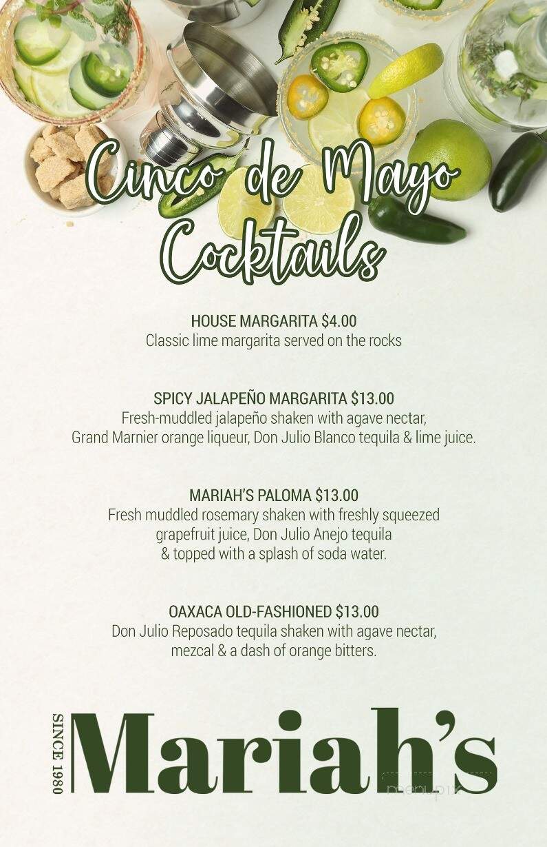 Mariah's - Bowling Green, KY menu_pic