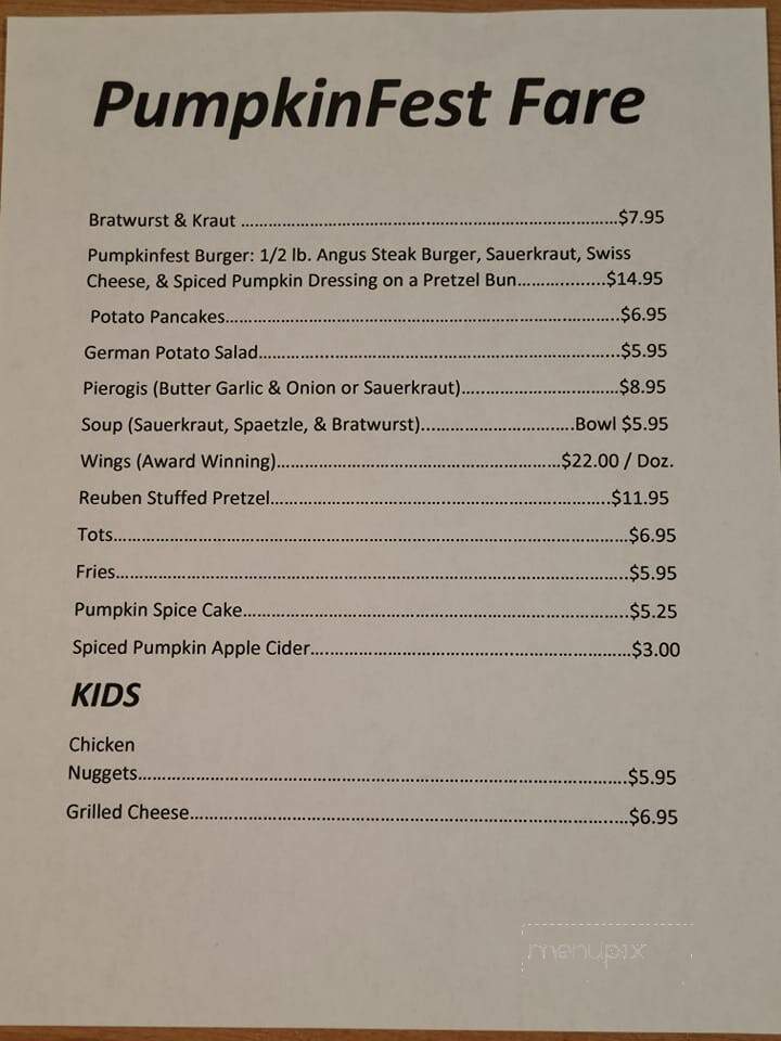Sports & Spirits - Evans City, PA menu_pic