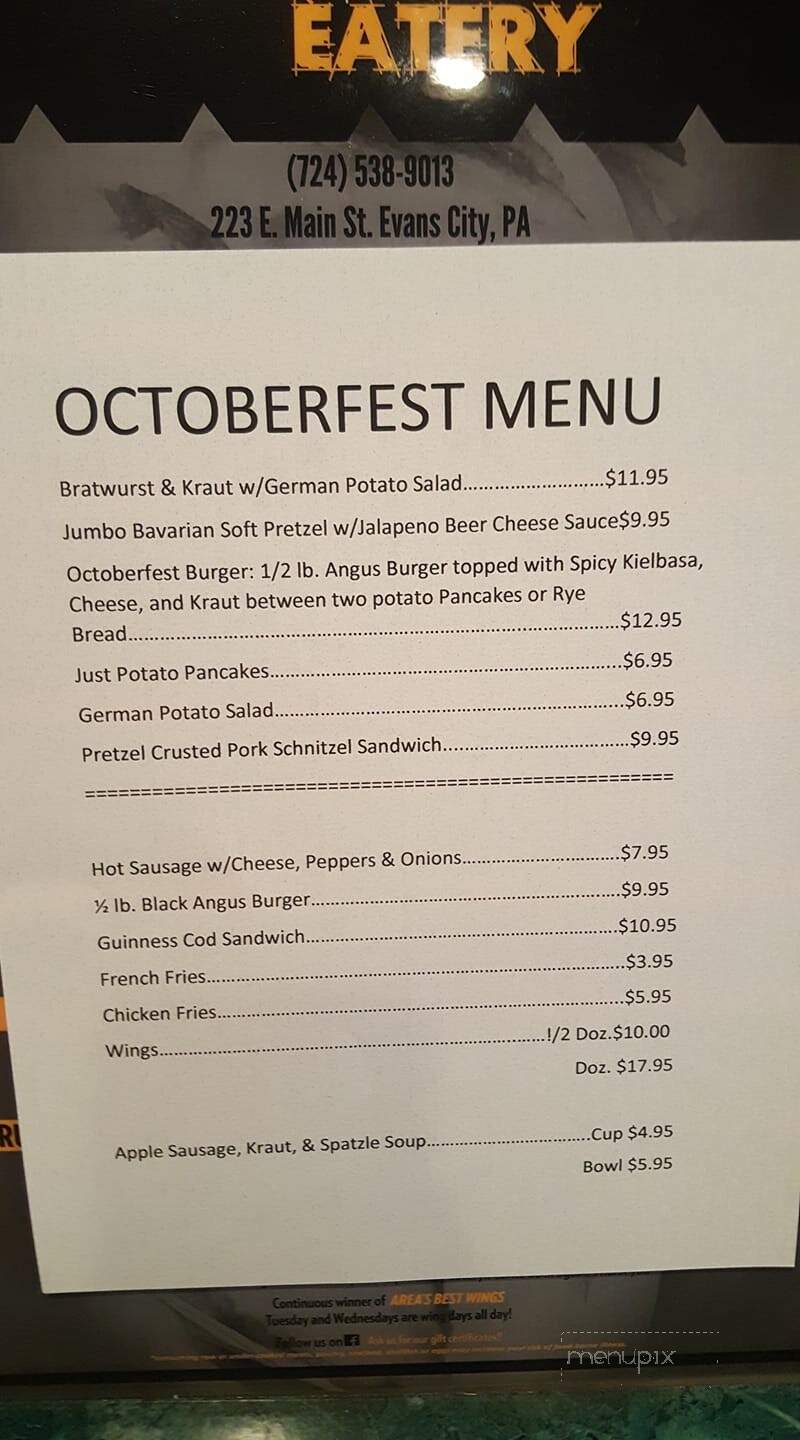 Sports & Spirits - Evans City, PA menu_pic