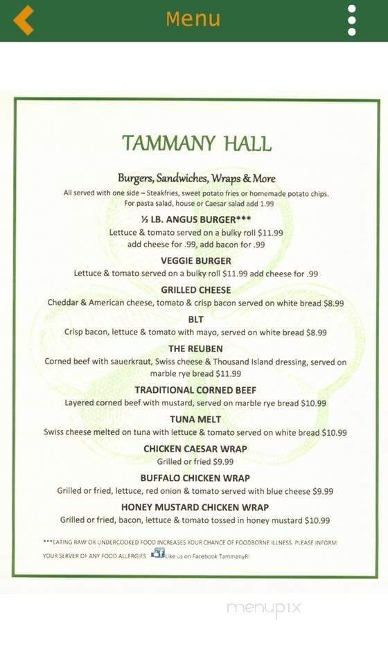 Tammany Hall Pub & Parlor - Providence, RI menu_pic