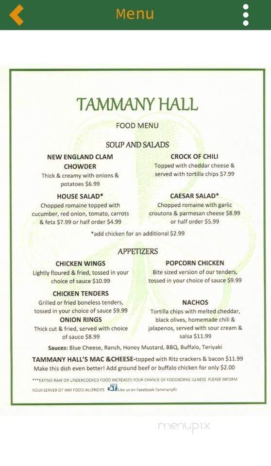 Tammany Hall Pub & Parlor - Providence, RI menu_pic