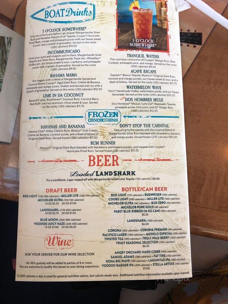 Jimmy Buffett's Margaritaville - Myrtle Beach, SC menu_pic