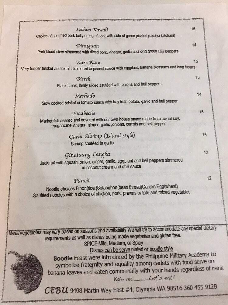 Cebu Restaurant - Olympia, WA menu_pic