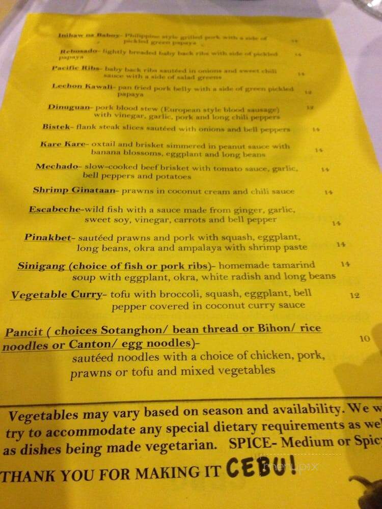 Cebu Restaurant - Olympia, WA menu_pic
