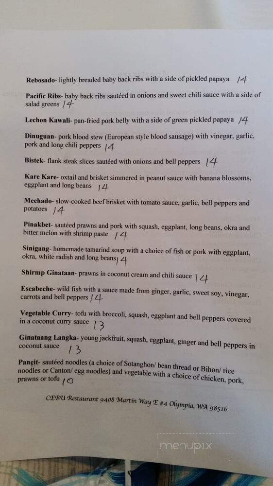 Cebu Restaurant - Olympia, WA menu_pic