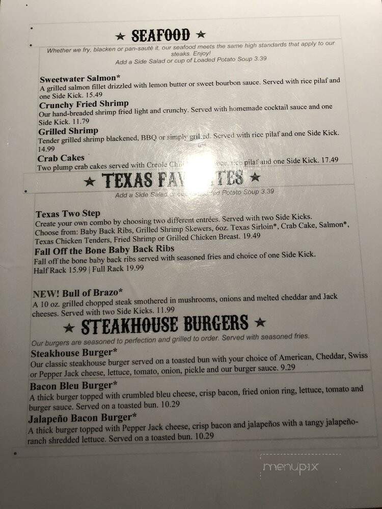 Texas Steakhouse & Saloon - Beckley, WV menu_pic