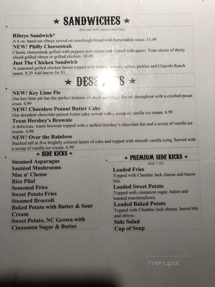 Texas Steakhouse & Saloon - Beckley, WV menu_pic