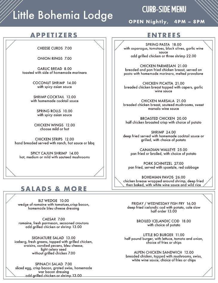 Little Bohemia Restaurant - Manitowish Waters, WI menu_pic