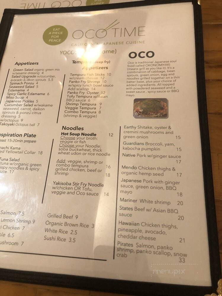Oco Time - Ukiah, CA menu_pic