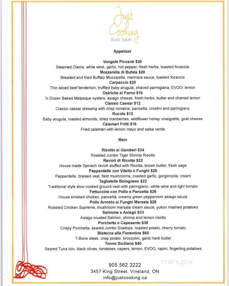 Just Cooking - Lincoln, ON menu_pic