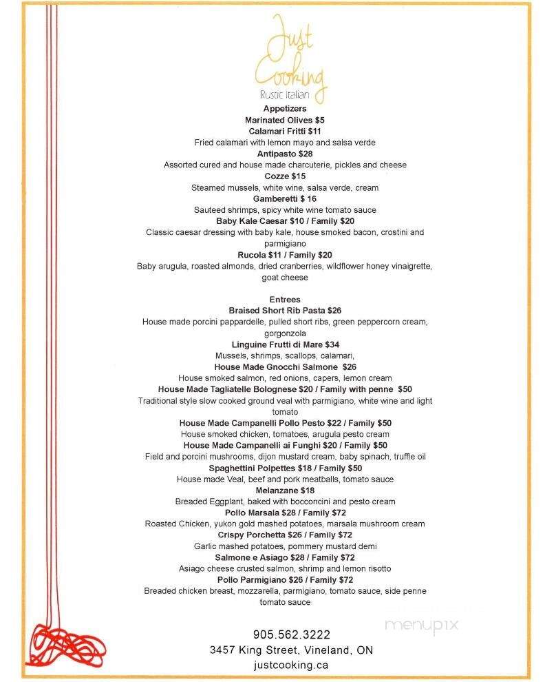 Just Cooking - Lincoln, ON menu_pic
