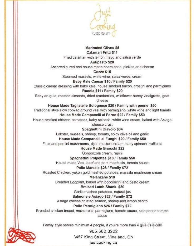 Just Cooking - Lincoln, ON menu_pic