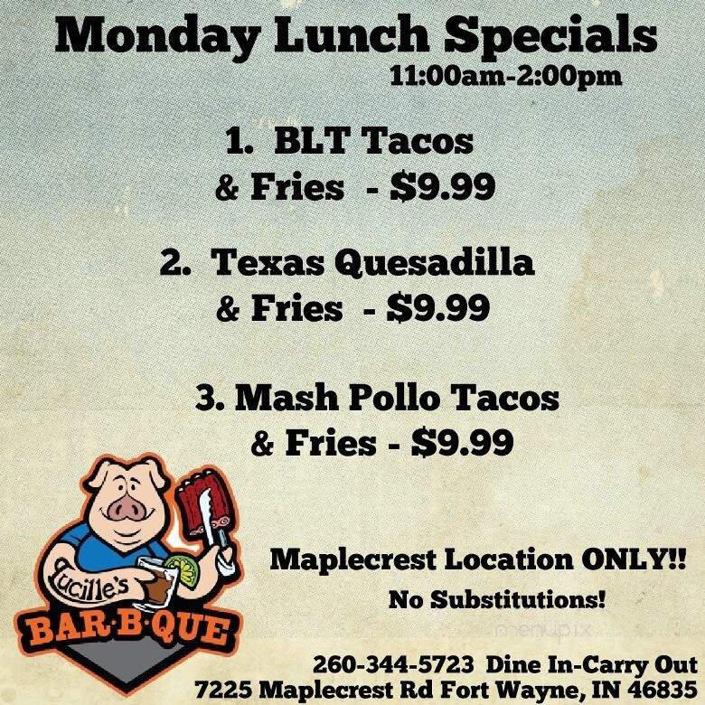 Lucille's BBQ - Fort Wayne, IN menu_pic