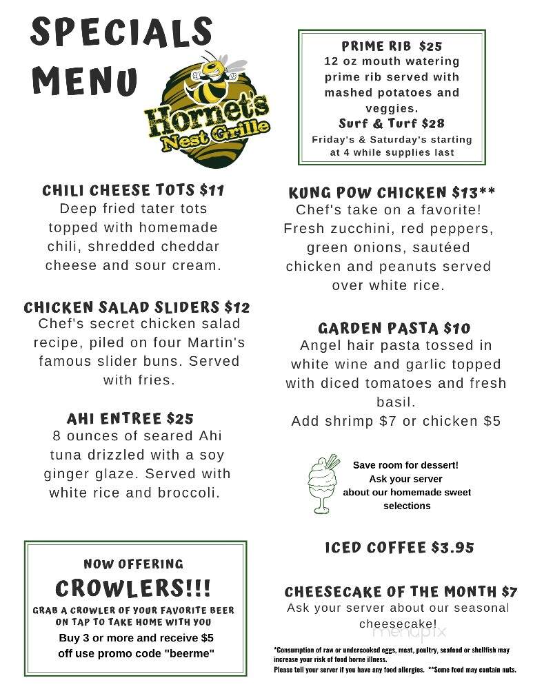 Hornet's Nest Grille - Damascus, MD menu_pic