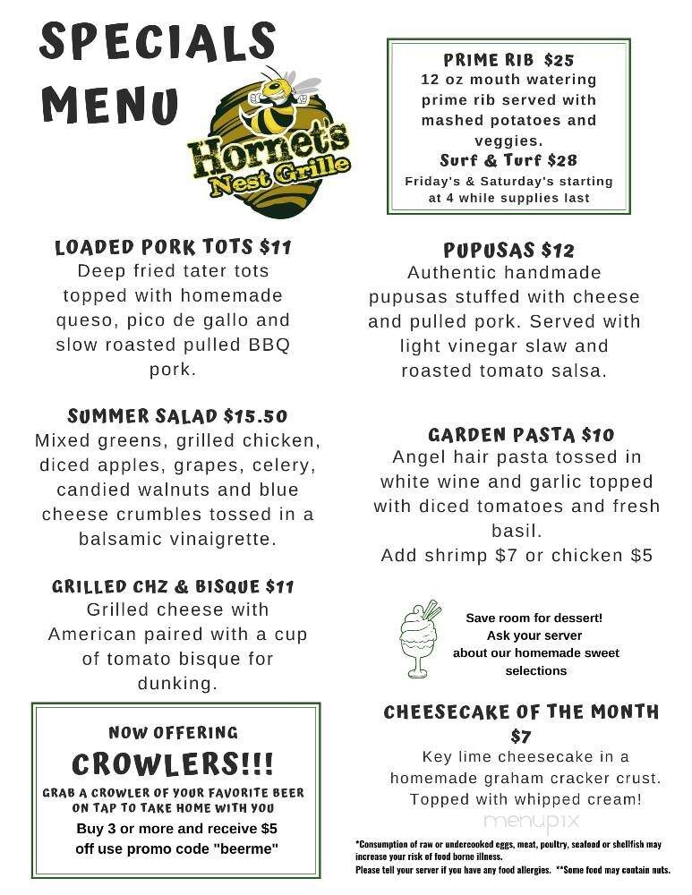 Hornet's Nest Grille - Damascus, MD menu_pic