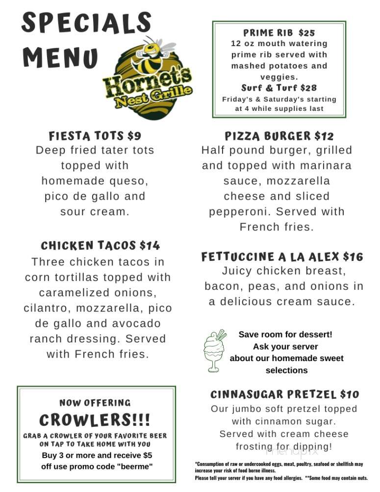 Hornet's Nest Grille - Damascus, MD menu_pic