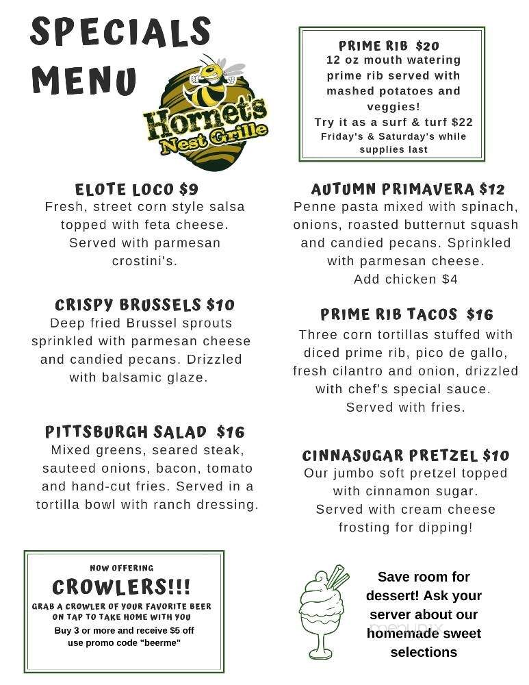 Hornet's Nest Grille - Damascus, MD menu_pic
