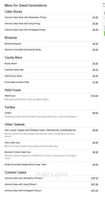 Sweet Generations - Westwego, LA menu_pic