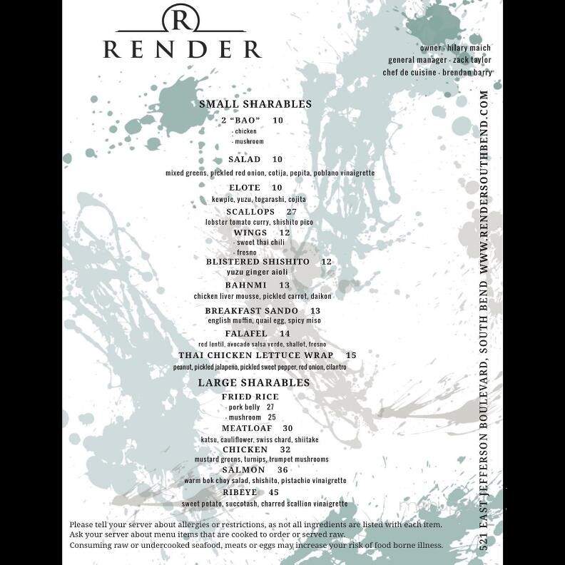 Render Kitchen & Bar - South Bend, IN menu_pic