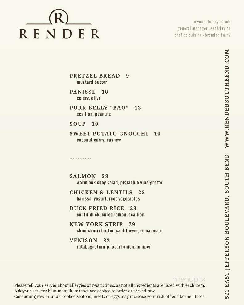 Render Kitchen & Bar - South Bend, IN menu_pic