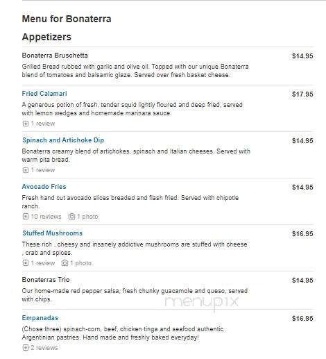 Bonaterra - Seneca, SC menu_pic