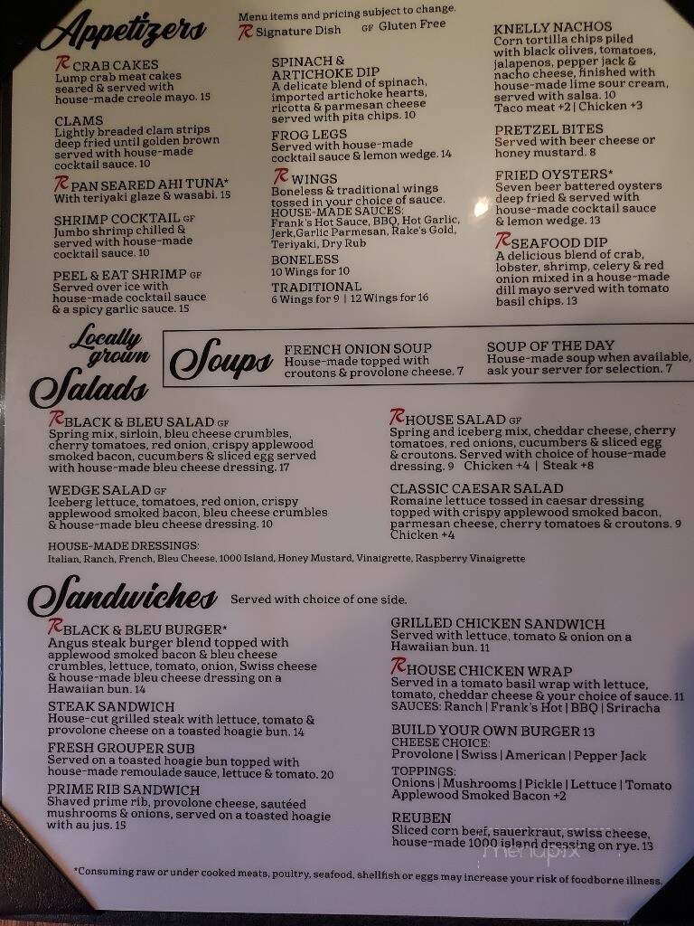 Rakes Place - Zanesville, OH menu_pic