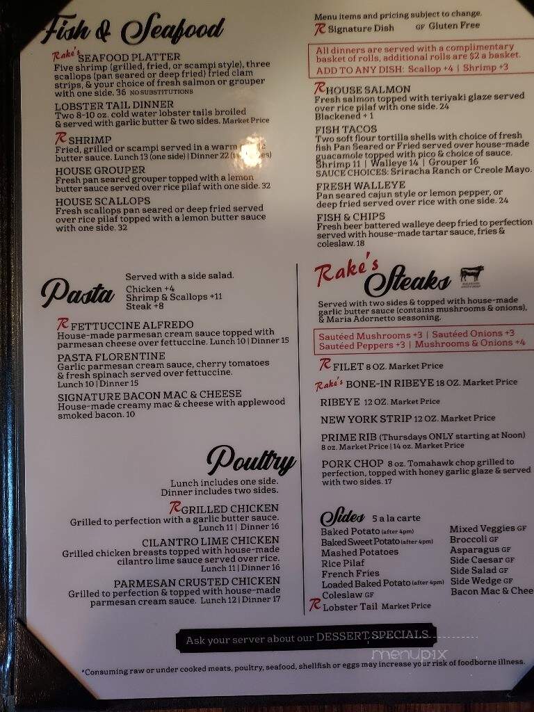 Rakes Place - Zanesville, OH menu_pic