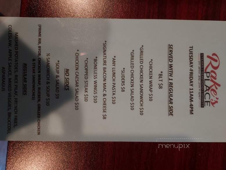 Rakes Place - Zanesville, OH menu_pic