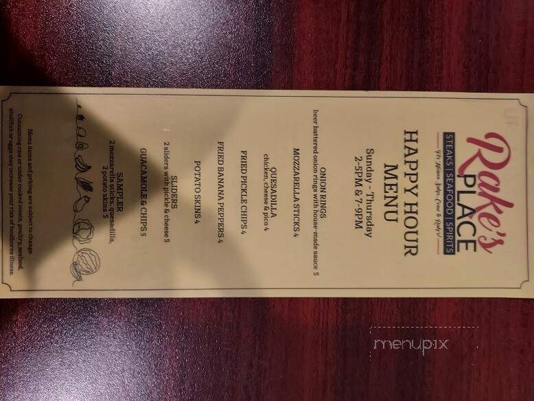 Rakes Place - Zanesville, OH menu_pic