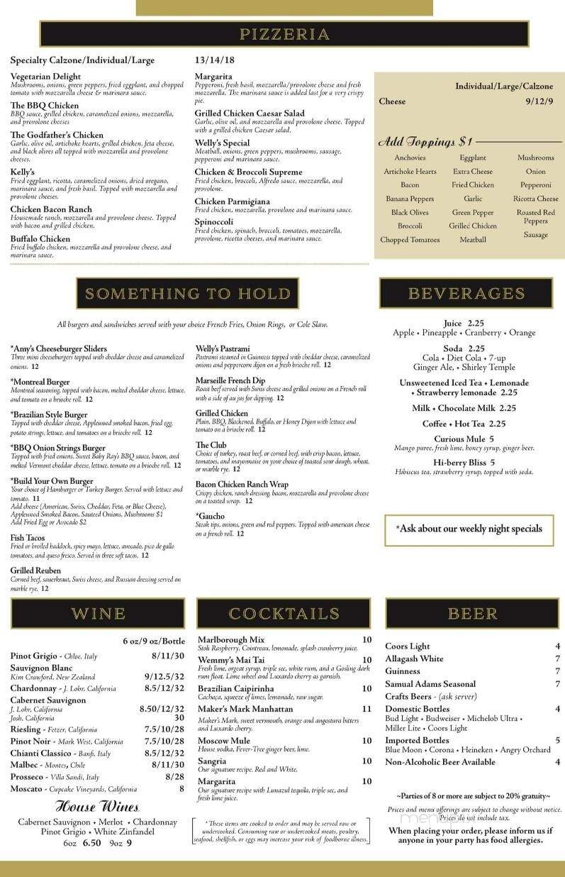 Welly's Restaurant - Hudson, MA menu_pic