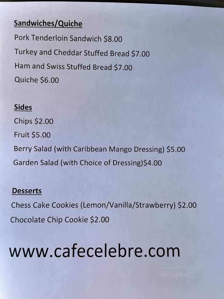 Cafe Celebre - Benton, KY menu_pic