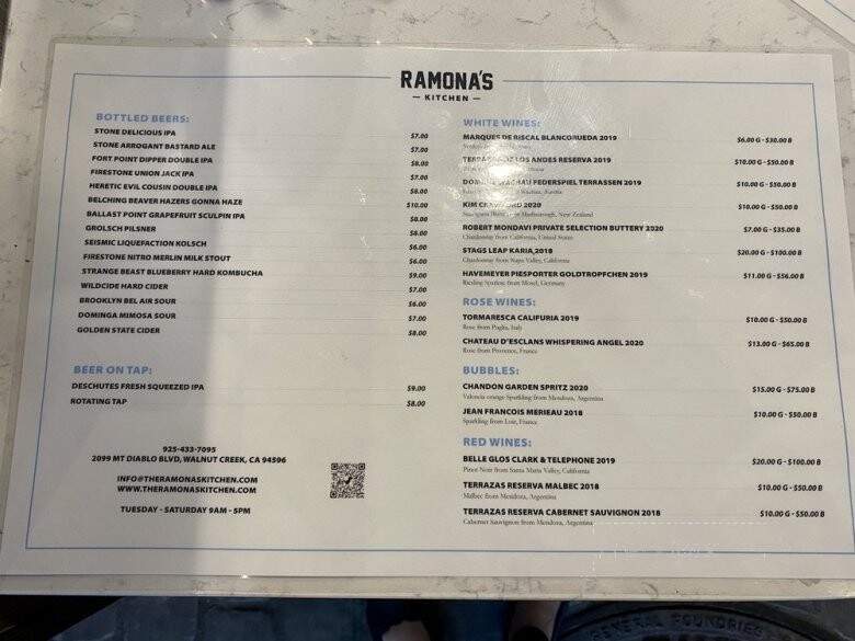Ramona's Kitchen - Walnut Creek, CA menu_pic