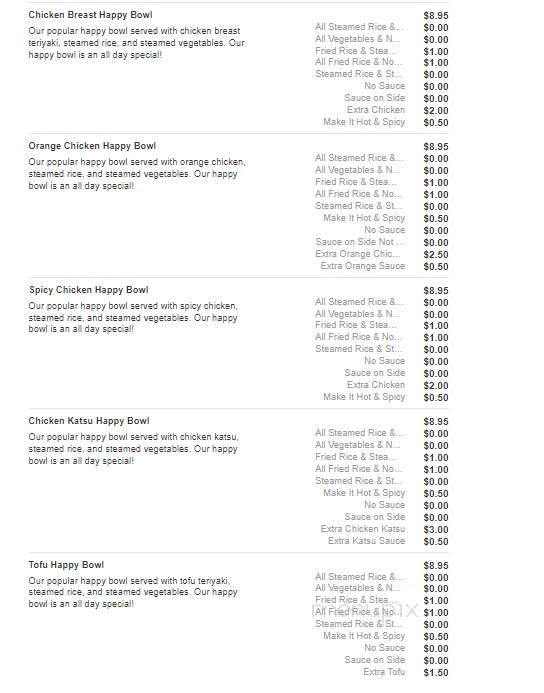 Happy Teriyaki - Emmett, ID menu_pic