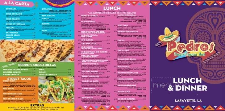 Pedros Tacos & Tequila - New Iberia, LA menu_pic