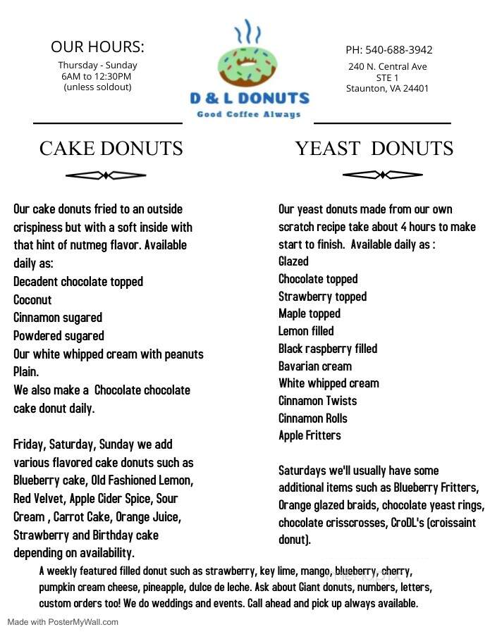 D & L Donuts - Staunton, VA menu_pic