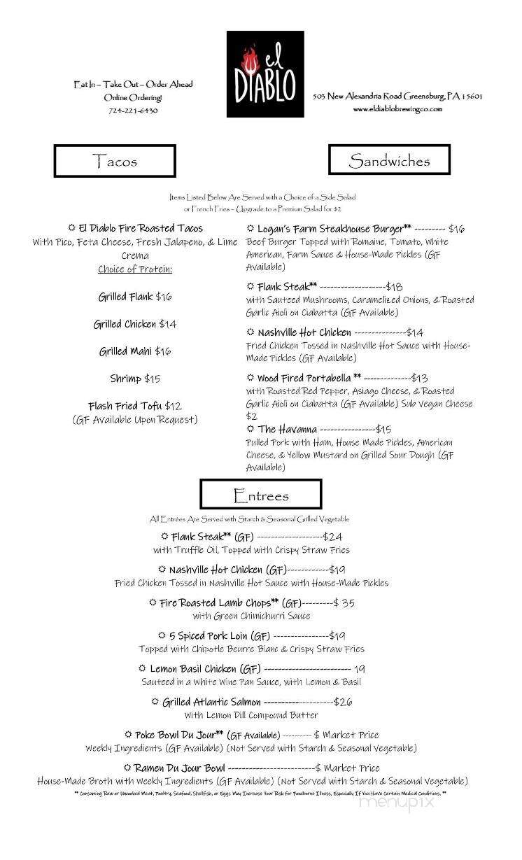 El Diablo Brewing Co & Wood-Fired Kitchen - Greensburg, PA menu_pic