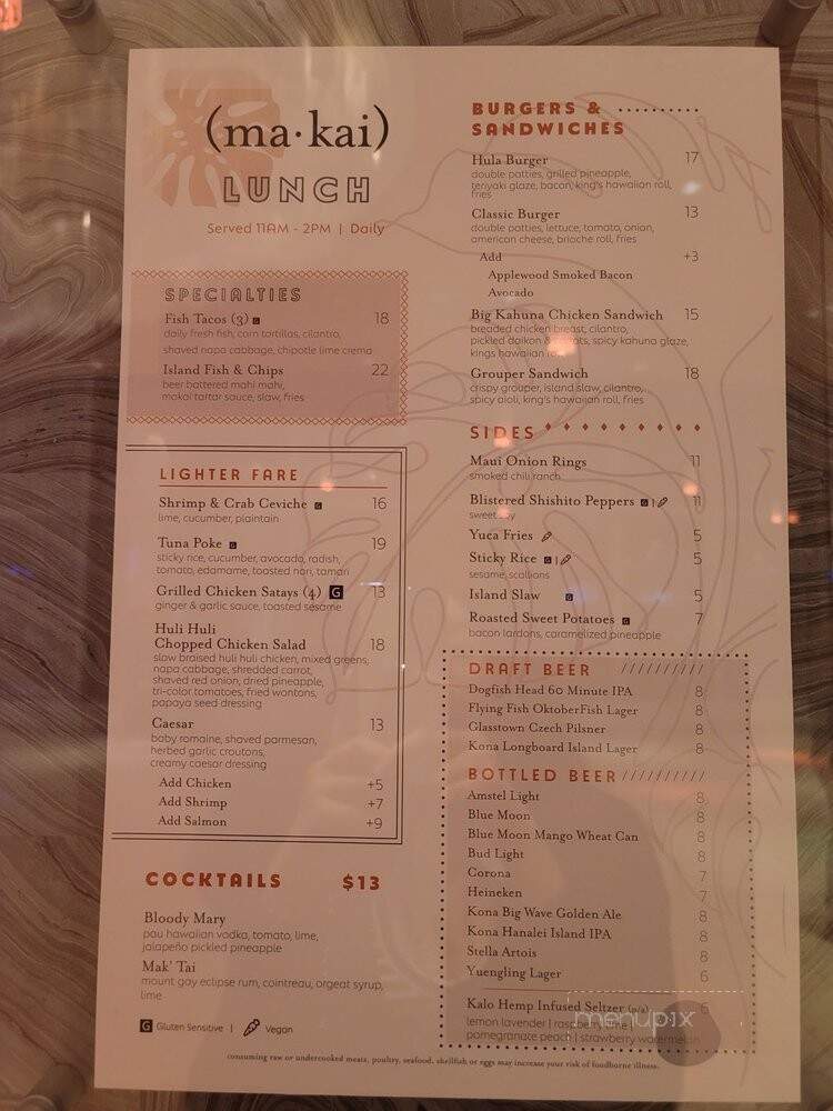 Makai - Atlantic City, NJ menu_pic