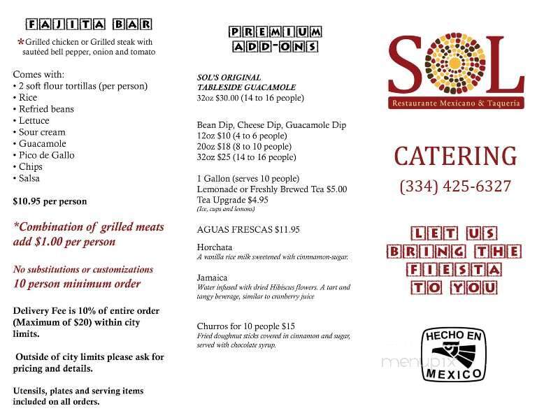 Sol Restaurante Mexicano & Taqueria - Pike Rd, AL menu_pic