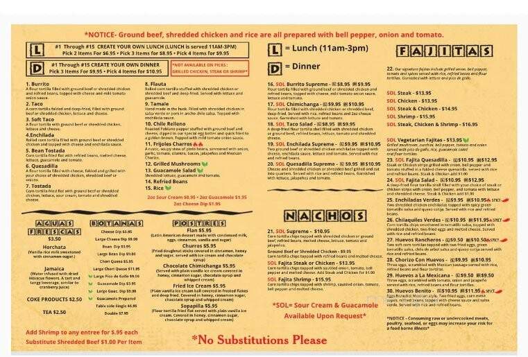 Sol Restaurante Mexicano & Taqueria - Pike Rd, AL menu_pic