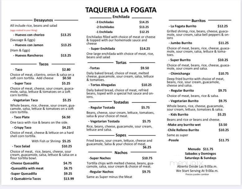 Taqueria La Fogata - Folsom, CA menu_pic